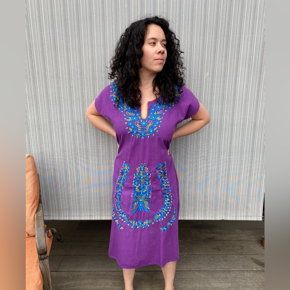 EUC Floral Cotton Mexican Midi dress